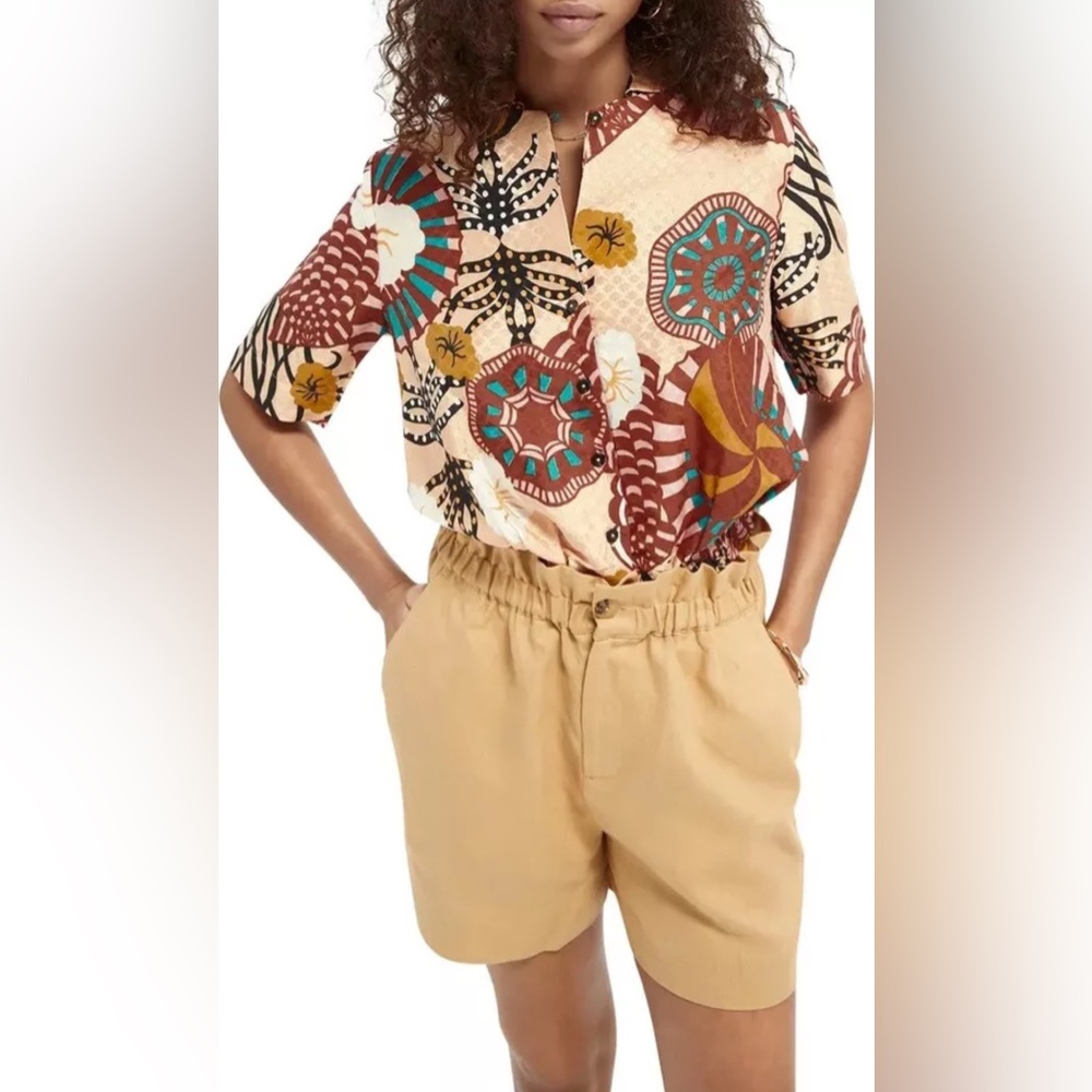 SCOTCH & SODA Sun Ray Viscose Jacquard Printed Hawaiian Top Size Small